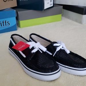 Dexter Size 8 Black Sequin Deck Shoe